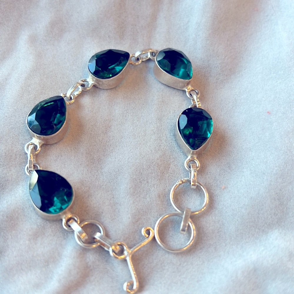 Sterling Silver and Chrome Diopside Gemstone Bracelet